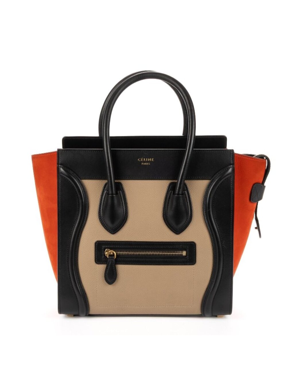 Celine Micro Luggage Red Taupe Black Grain Calfskin Leather Handbag